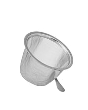 Metal mesh strainer on a white background