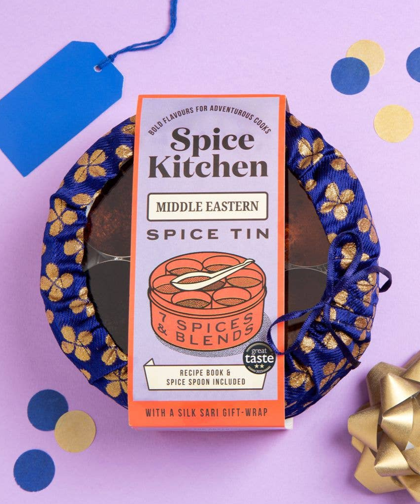 Spice Kitchen Middle Eastern Spice Tin with decorative elements on a purple background