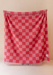 Recycled Wool Blanket | Pink & Red Checkerboard