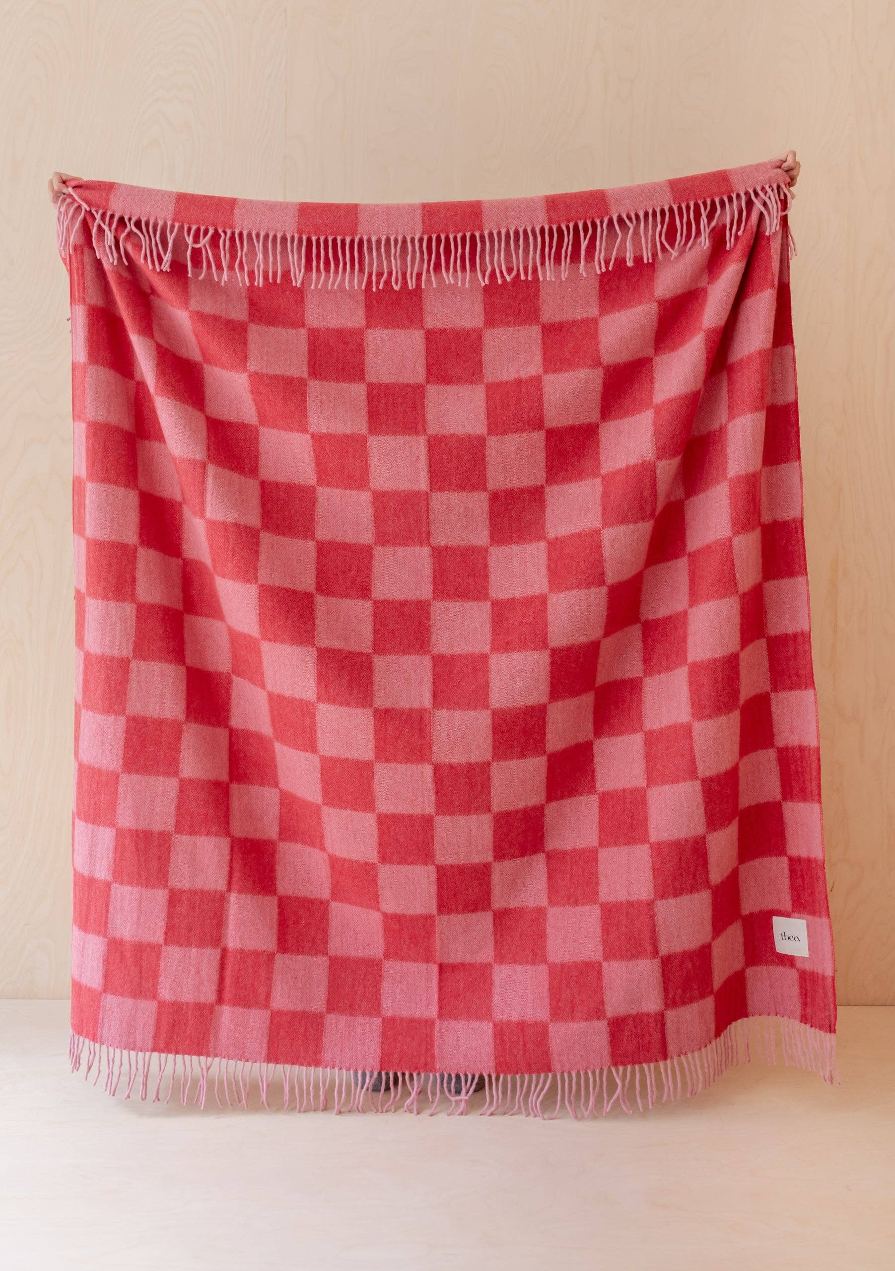Recycled Wool Blanket | Pink & Red Checkerboard