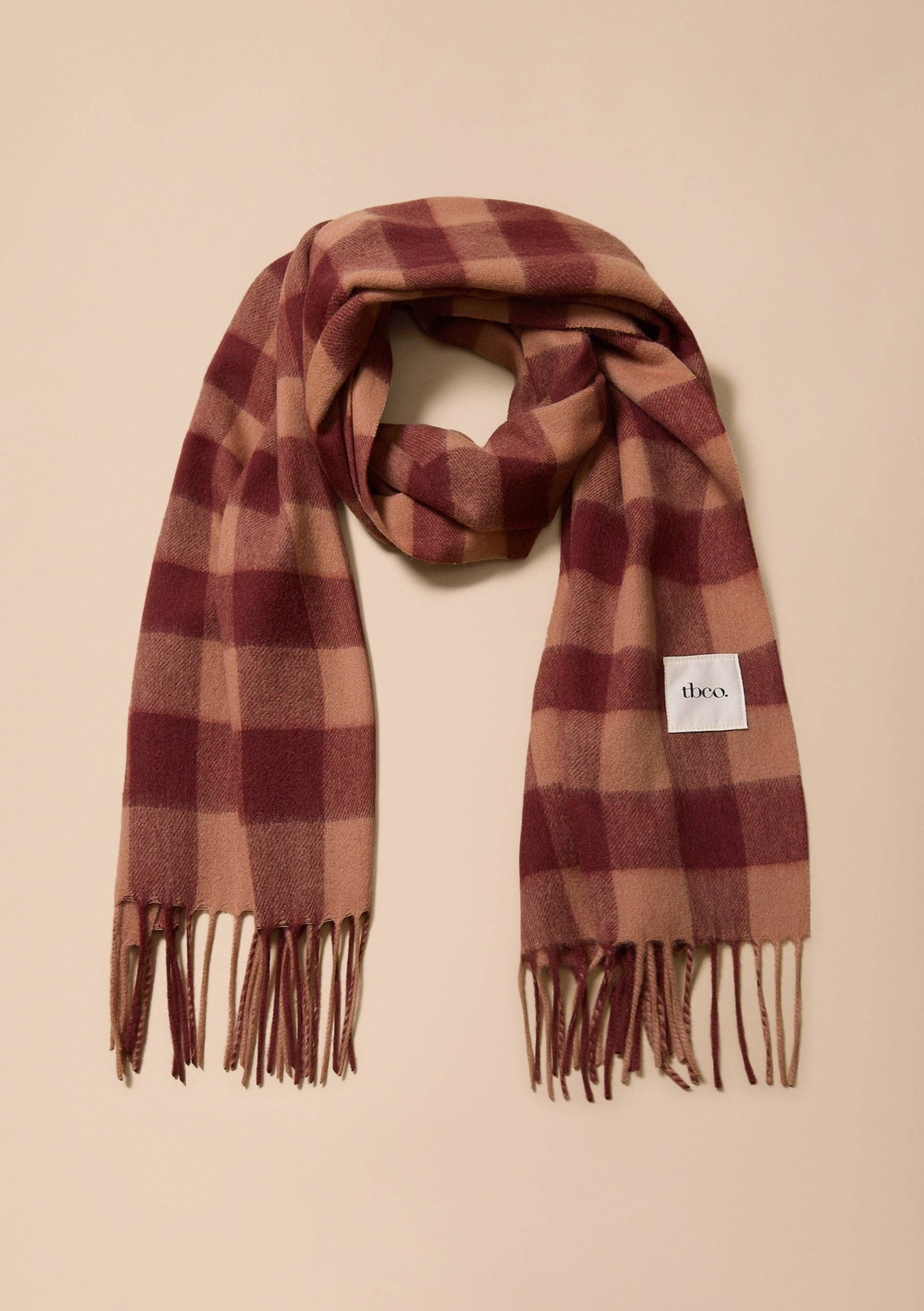 Lambswool Oversized Scarf in Fig Gingham