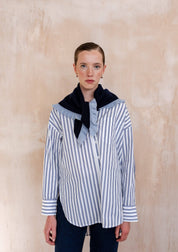 Merino Wool Triangle Scarf | Navy Ruffle