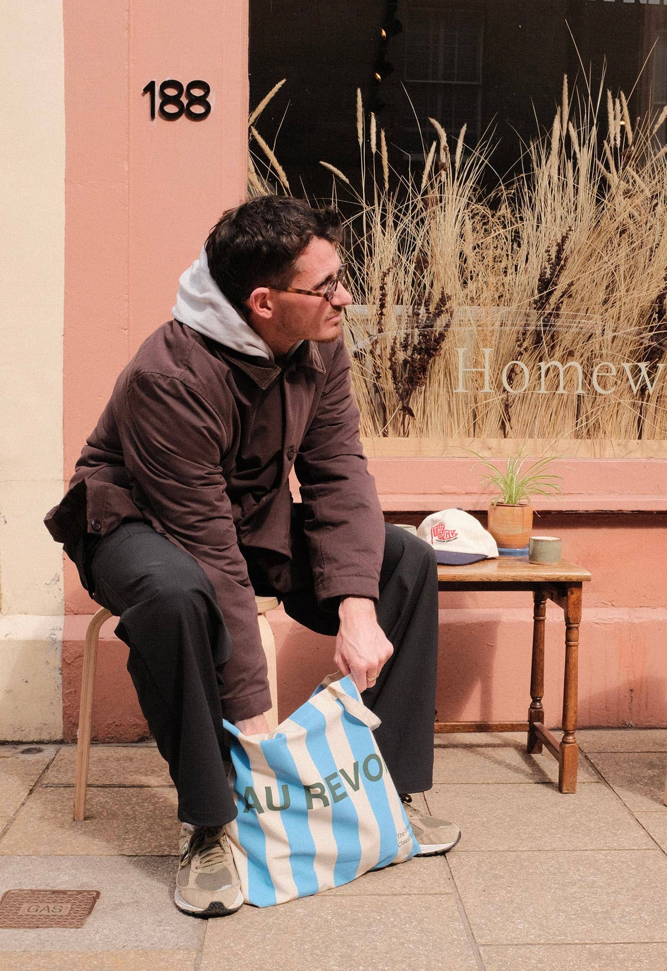 Bonjour Stripe Tote Bag Natural
