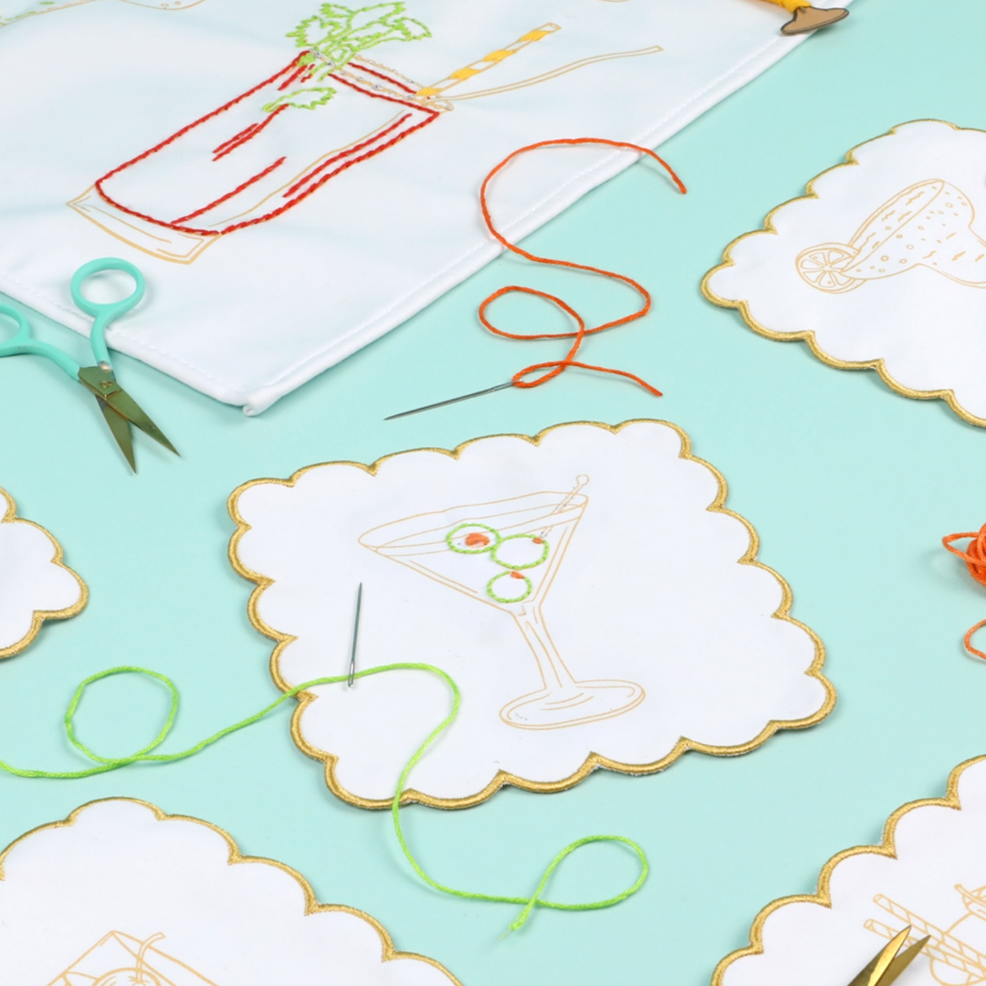 Stitch Your Cocktail Napkins embroidery kit, further view