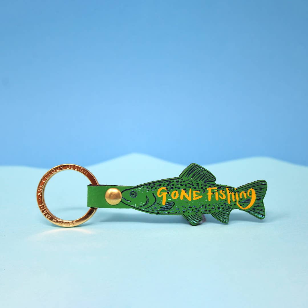 Gone Fishing Leather Key Fob