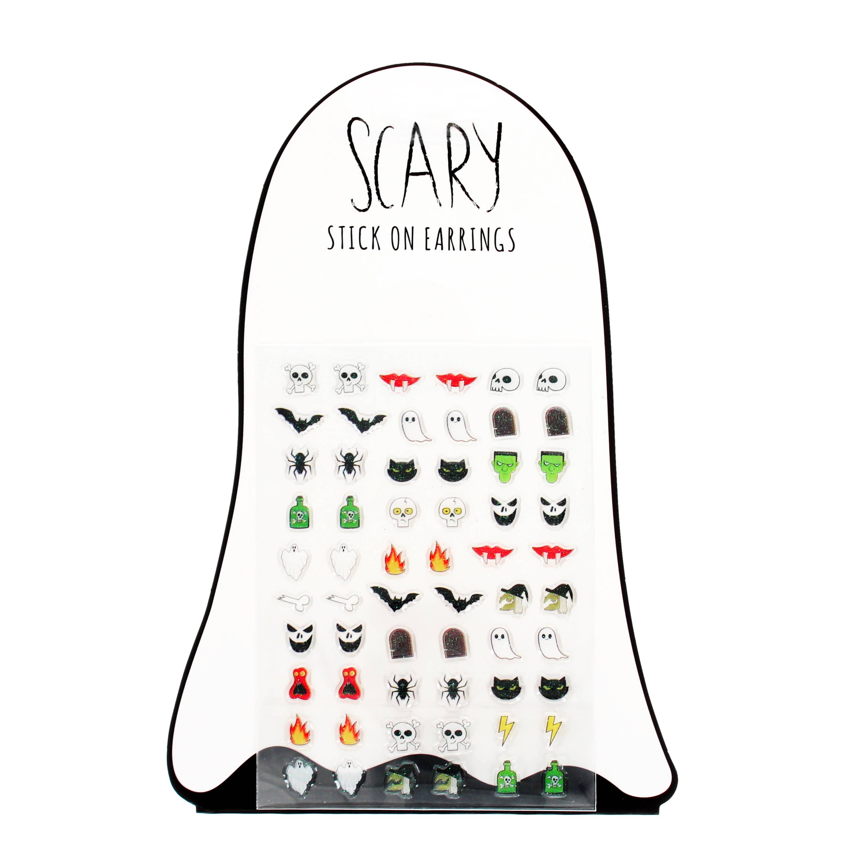 Halloween Stick On Earrings | Set of 30 Pairs, Spooky Designs