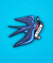 Swallow Wooden Pin Badge - Tattoo Style
