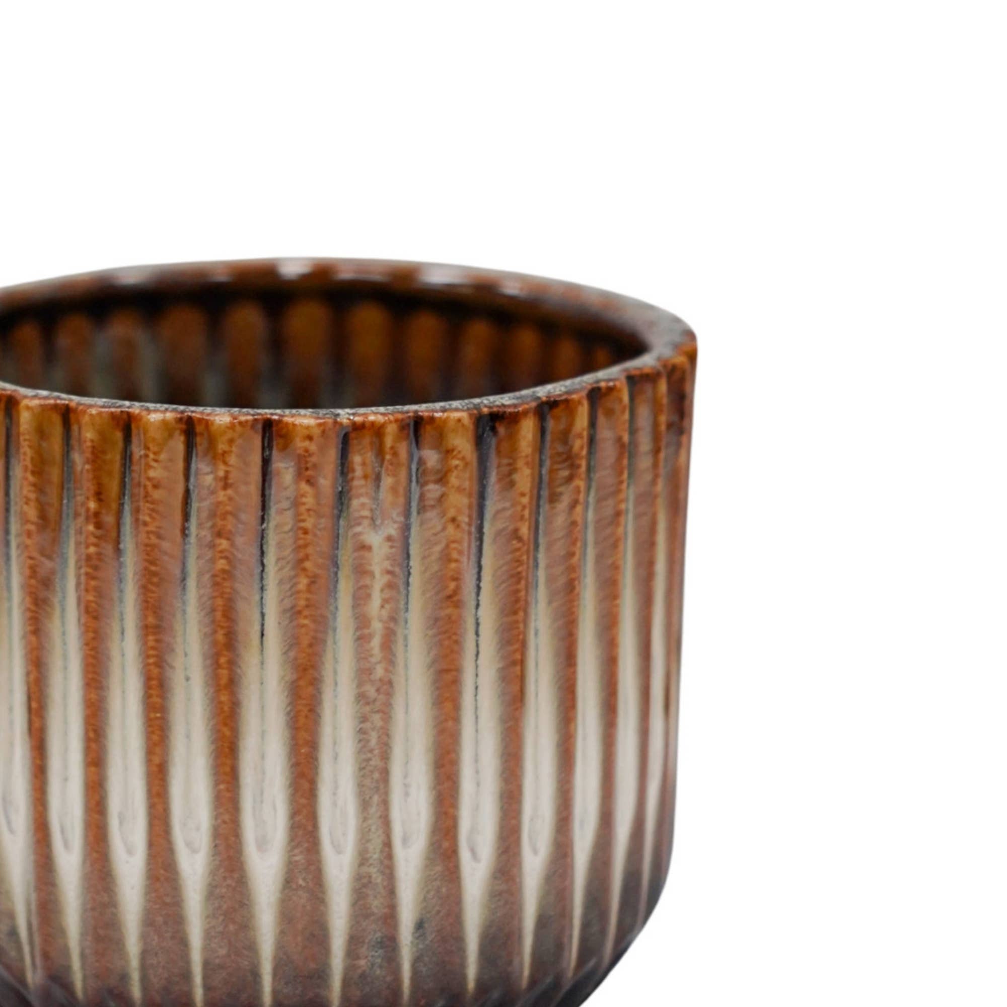 Ivyline Willow Planter | Ivory Ribbed Ceramic Plant Pot, H10.5cm D12cm