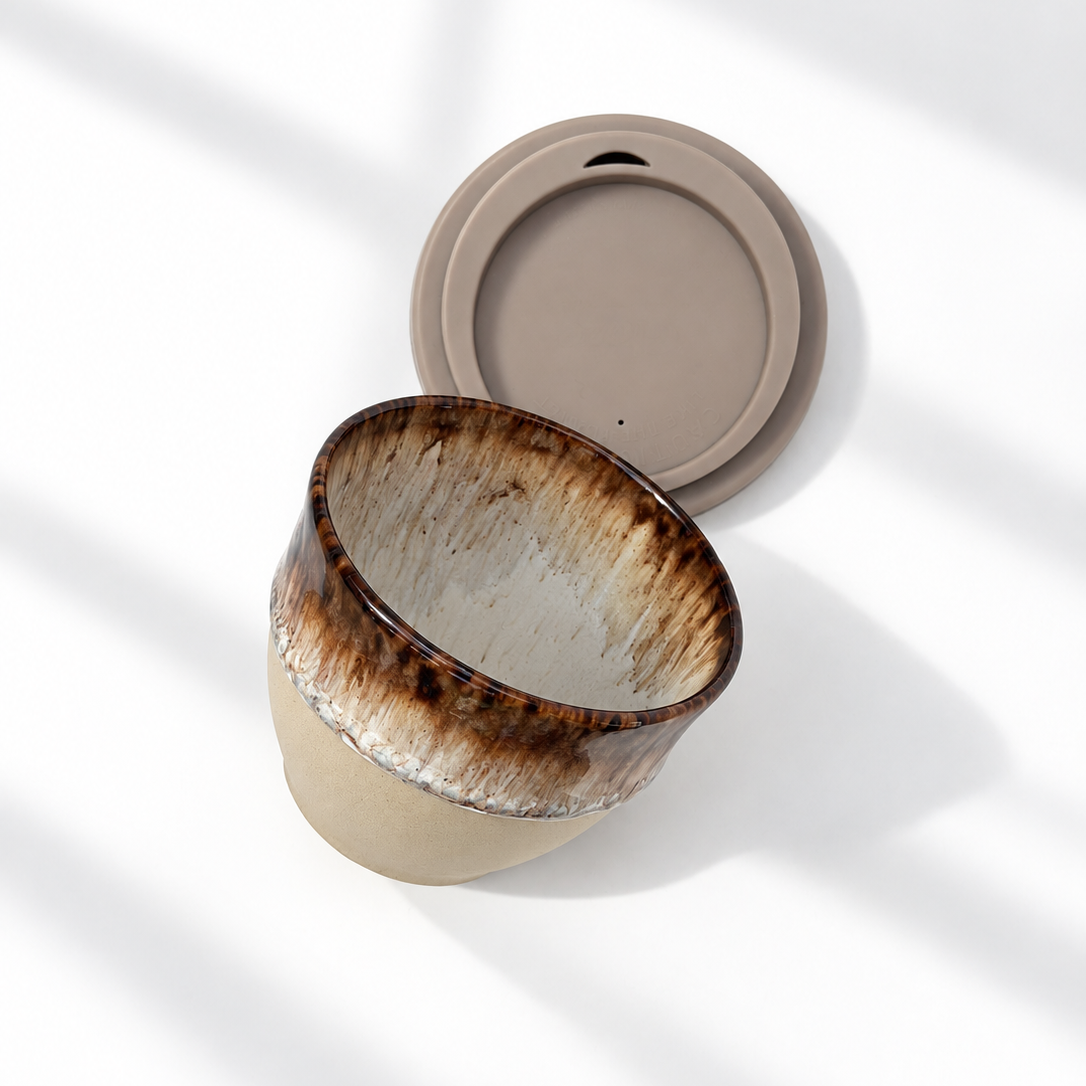 Ceramic flat white cup in Rome, further view