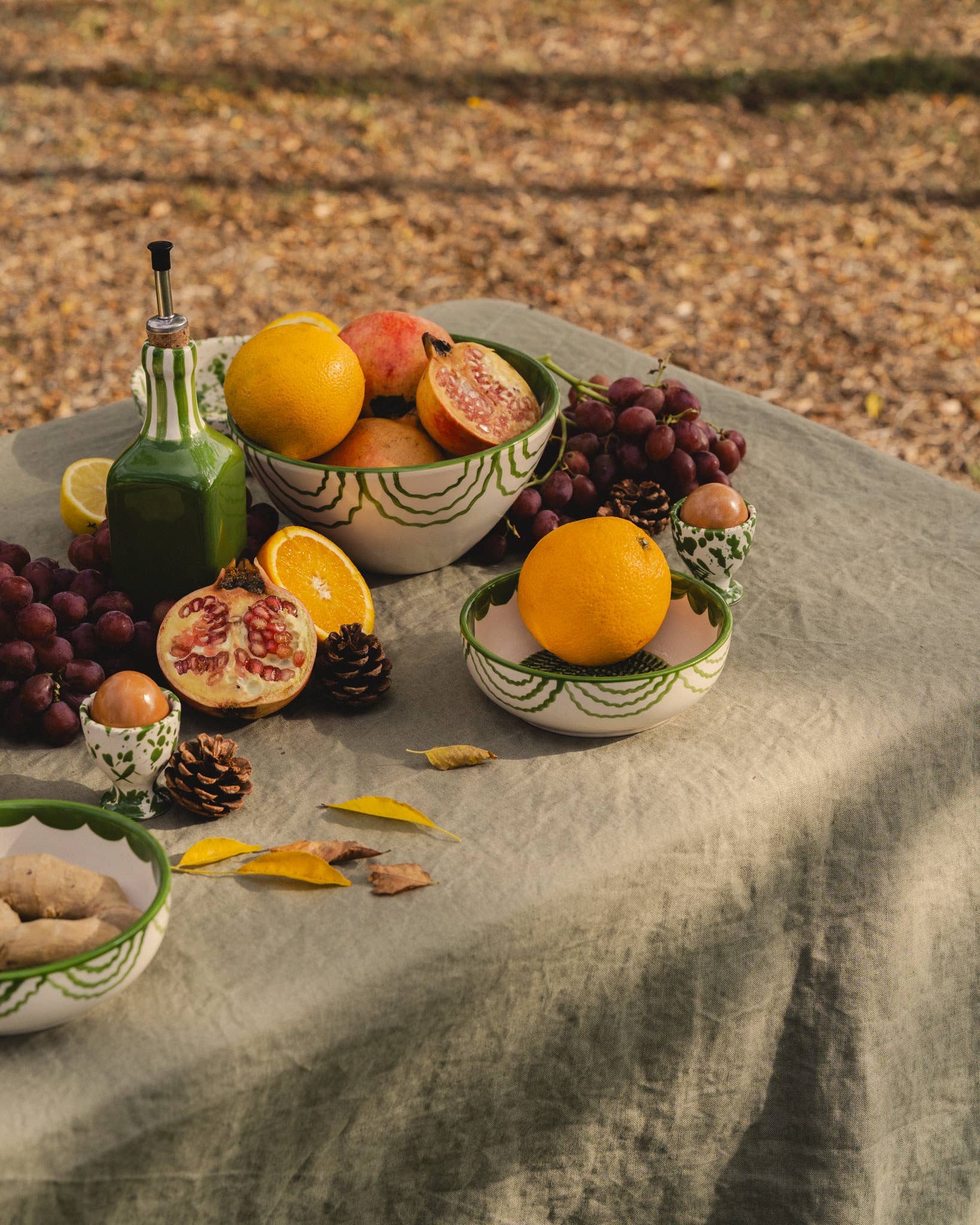 Artisanal Ceramic Serving Bowl | Green & White