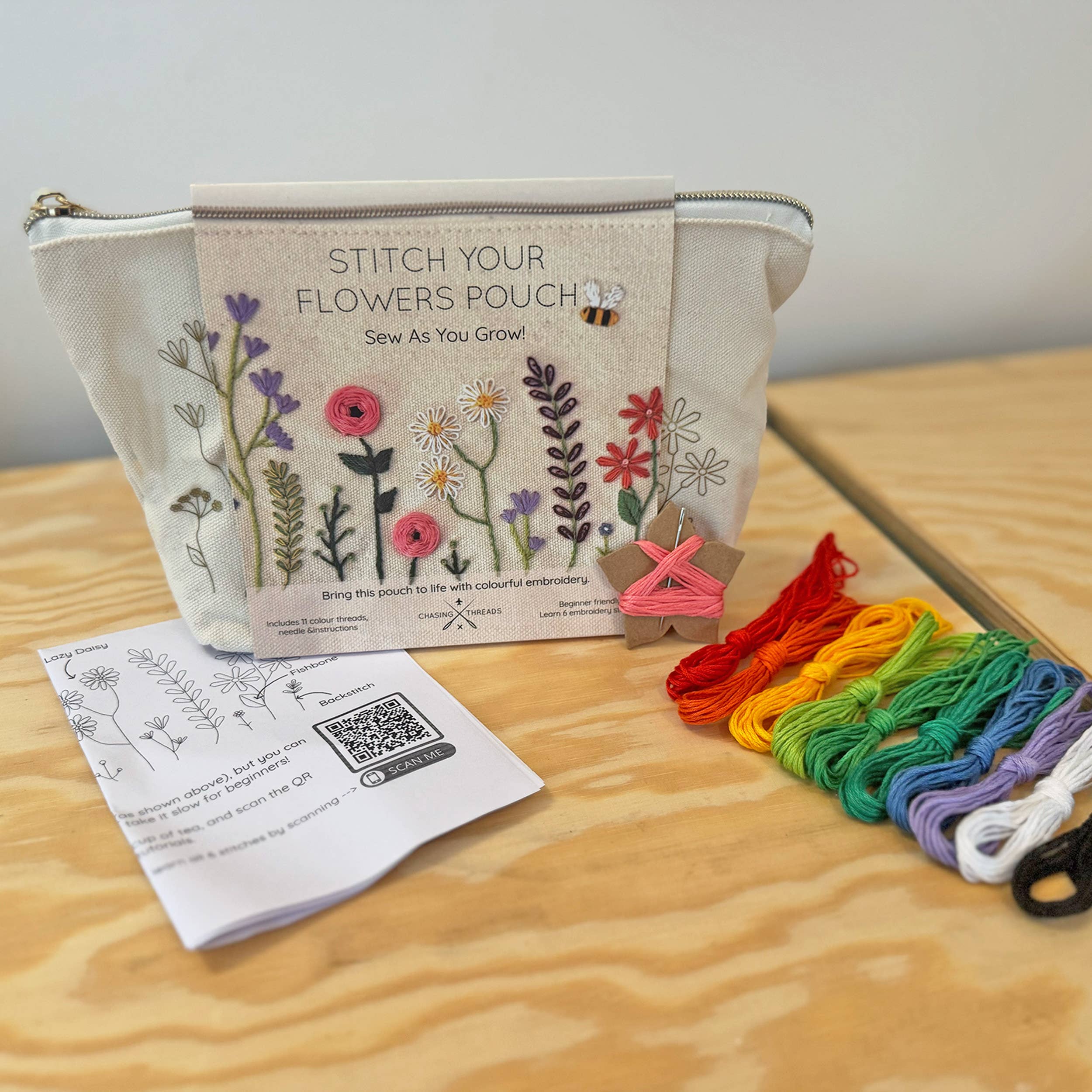 Stitch Your Flowers zip pouch embroidery kit, further view