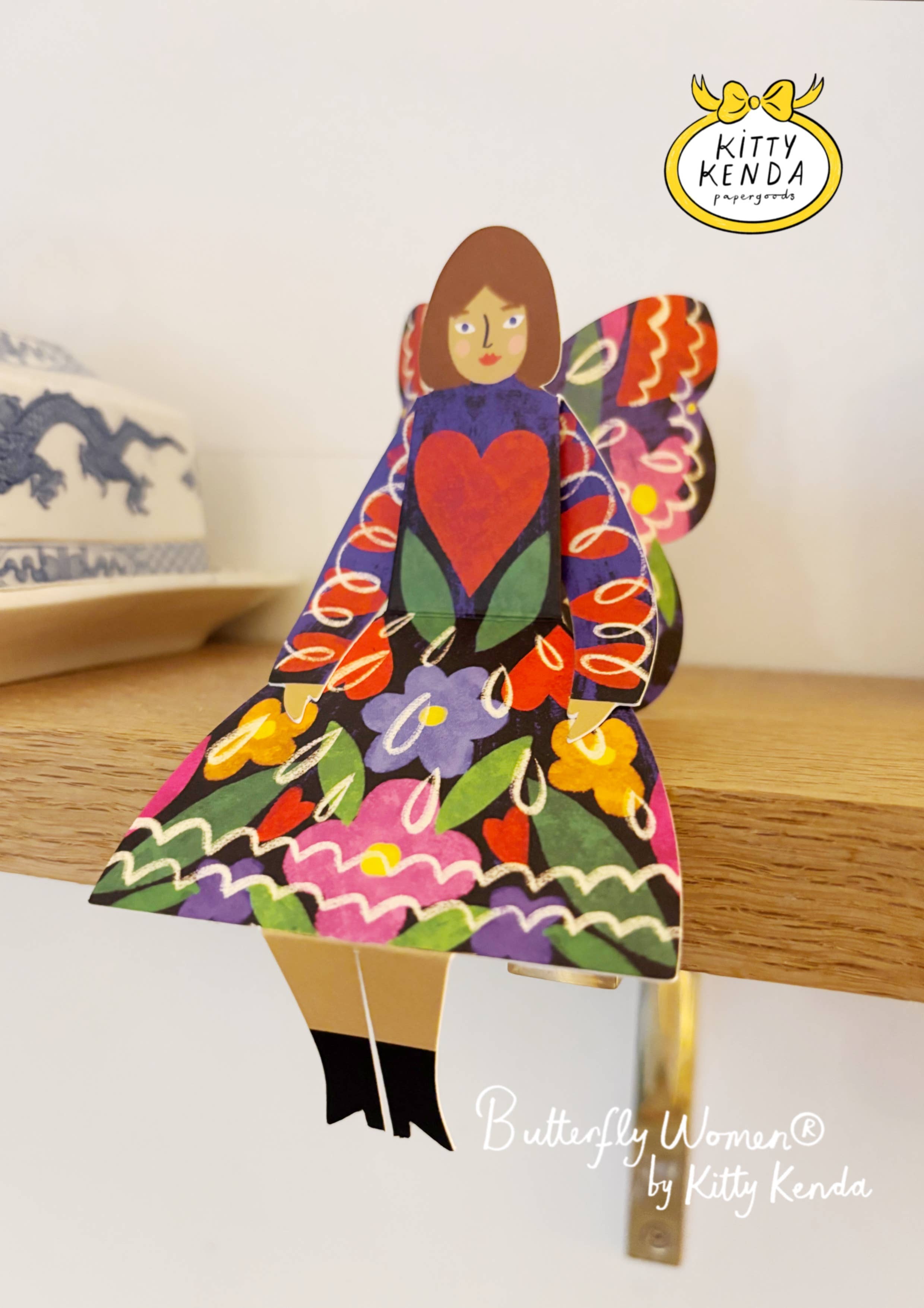 Butterfly Woman Sitting Happy birthday Greeting Card - Midnight Floral