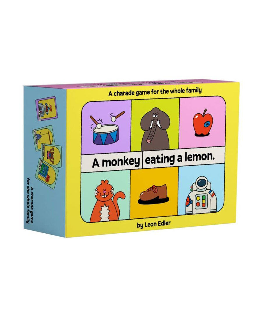 Board game box titled 'A Monkey Eating a Lemon' with colorful illustrations on a white background.