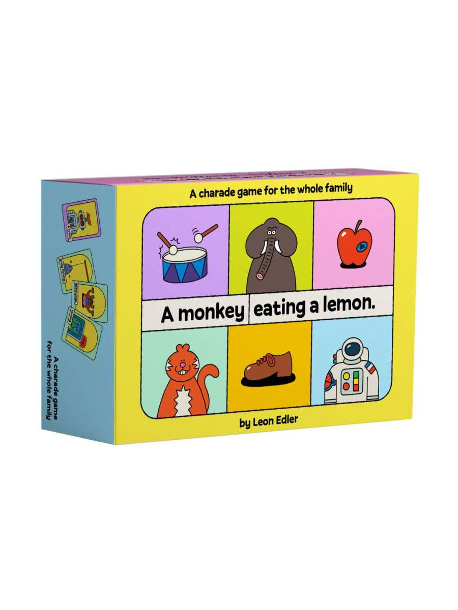 Board game box titled 'A Monkey Eating a Lemon' with colorful illustrations on a white background.