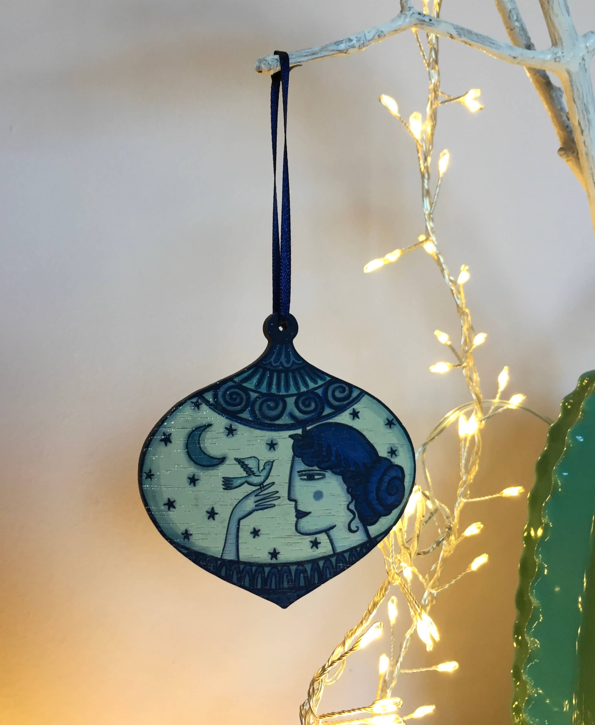 Illustrated Lady Wooden Decoration