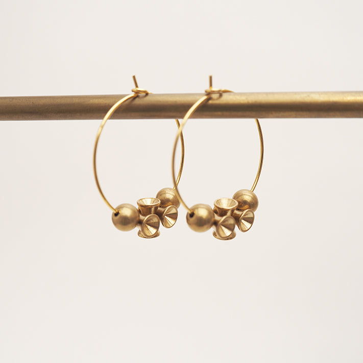 Brass and Bold Diabolo Hoop Earrings | Abacus, Solid Brass Beads