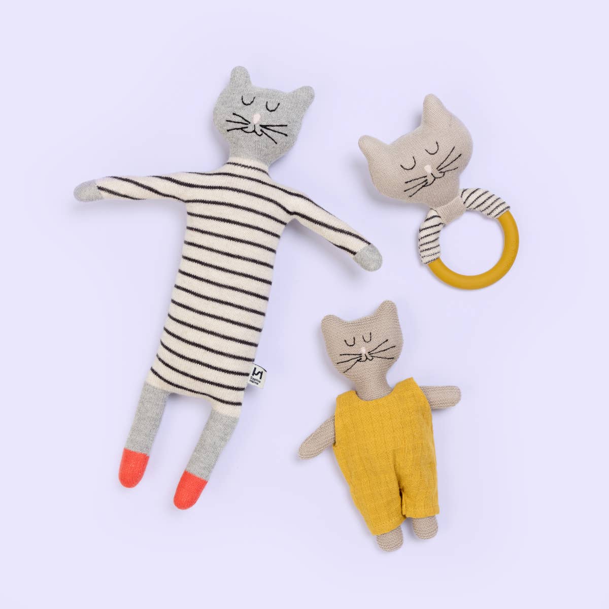 Cotton Knit & Silicone Teether Rattle - Cat