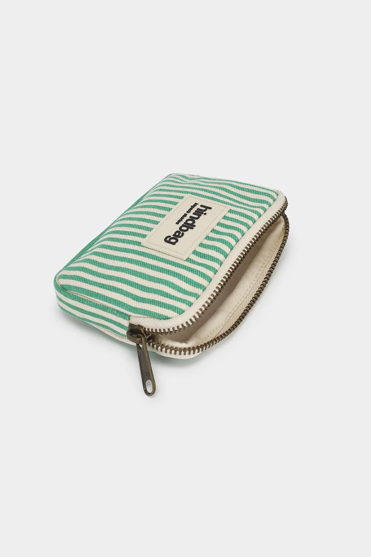 Green and white striped purse or coin pouch with 'hindbag' label on a white background