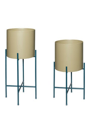 airy planter in khaki with blue legs from hubsch