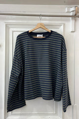 Anna Striped Crewneck | Khaki & Navy