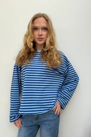 Anna Striped Crewneck | Royal Blue & Light Blue