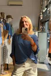 Anna Striped Crewneck | Royal Blue & Light Blue