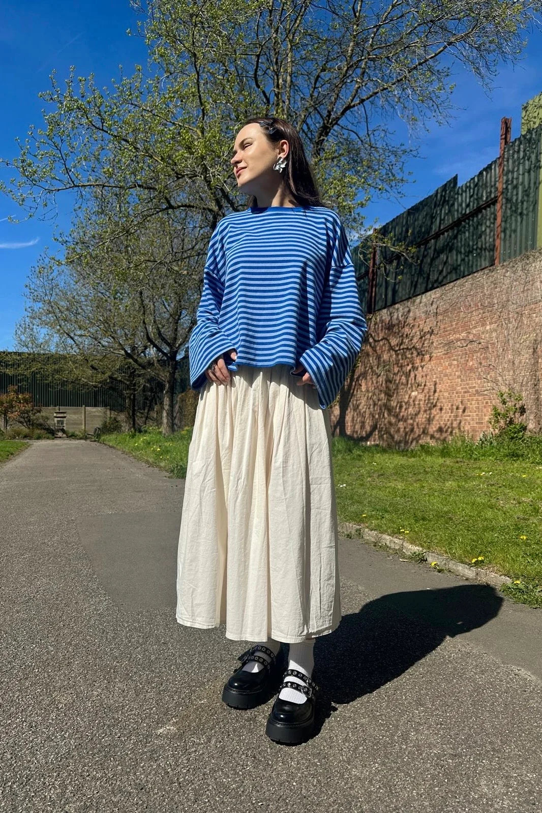Anna Striped Crewneck | Royal Blue & Light Blue