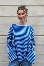 Anna Striped Crewneck | Royal Blue & Light Blue