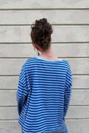 Anna Striped Crewneck | Royal Blue & Light Blue