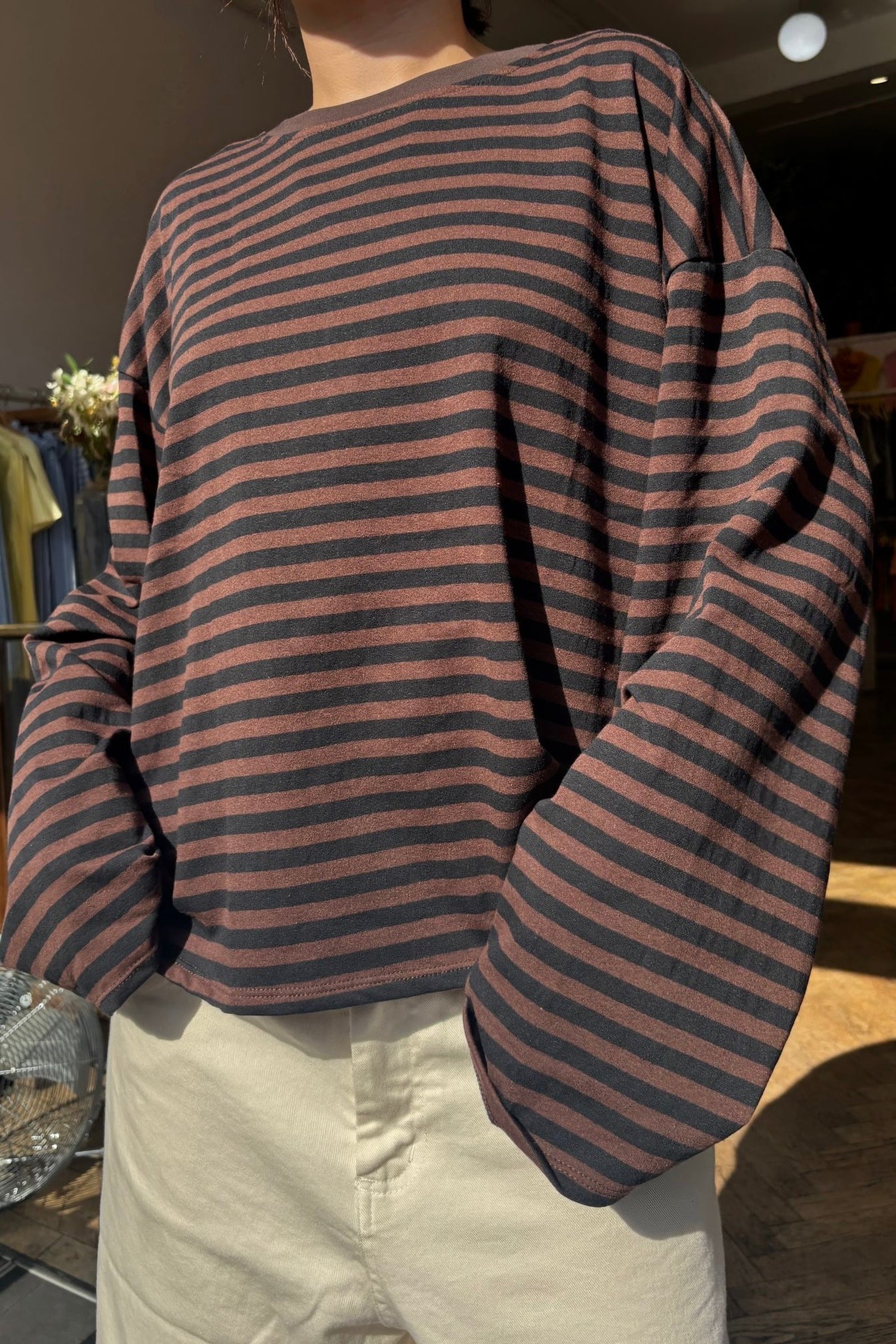 Anna Striped Crewneck | Black & Brown