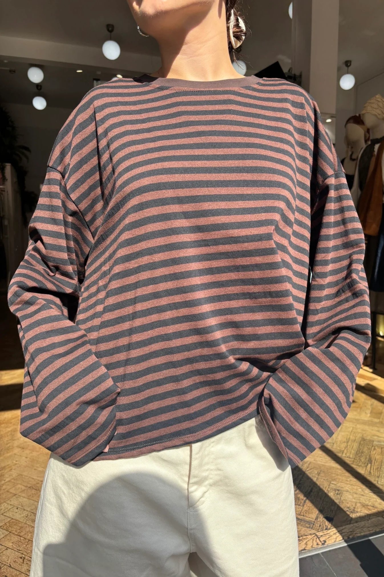 Anna Striped Crewneck | Black & Brown