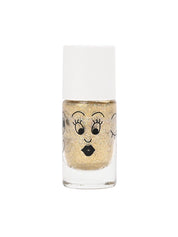 Aurora Glittery Gold water-based nail polish by Nailmatic, featuring a cartoon character design on the label.