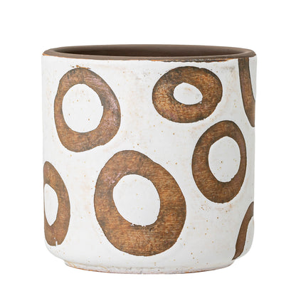 White terracotta flowerpot for decoration with handpainted design.