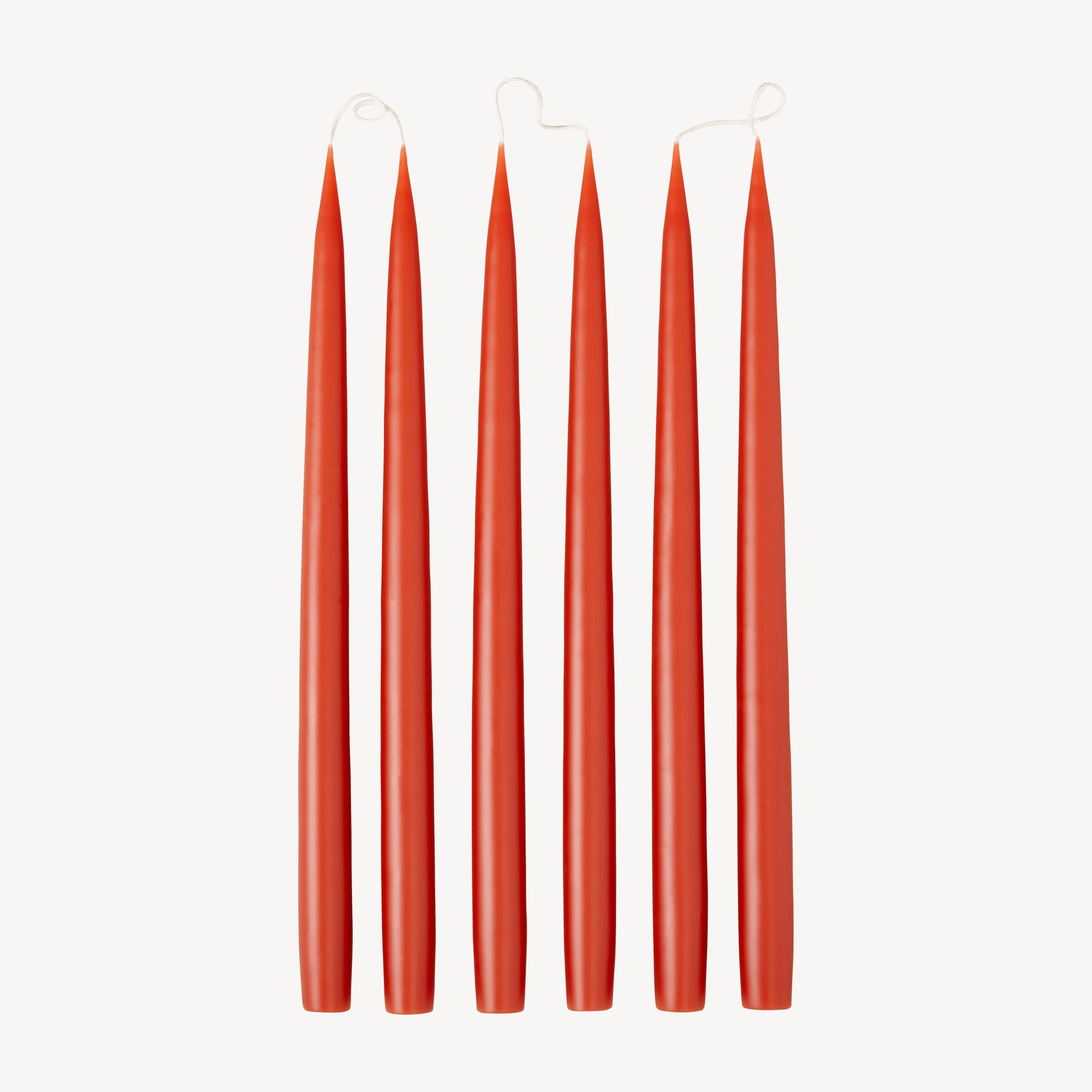 Candle Flair burnt orange taper dinner candles, pair joined by a wick
Tall burnt orange 35cm taper candles in candlesticks on a dinner table
Candle Flair burnt orange taper candle lit on a wooden table
Pair of burnt orange dinner candles on a neutral background