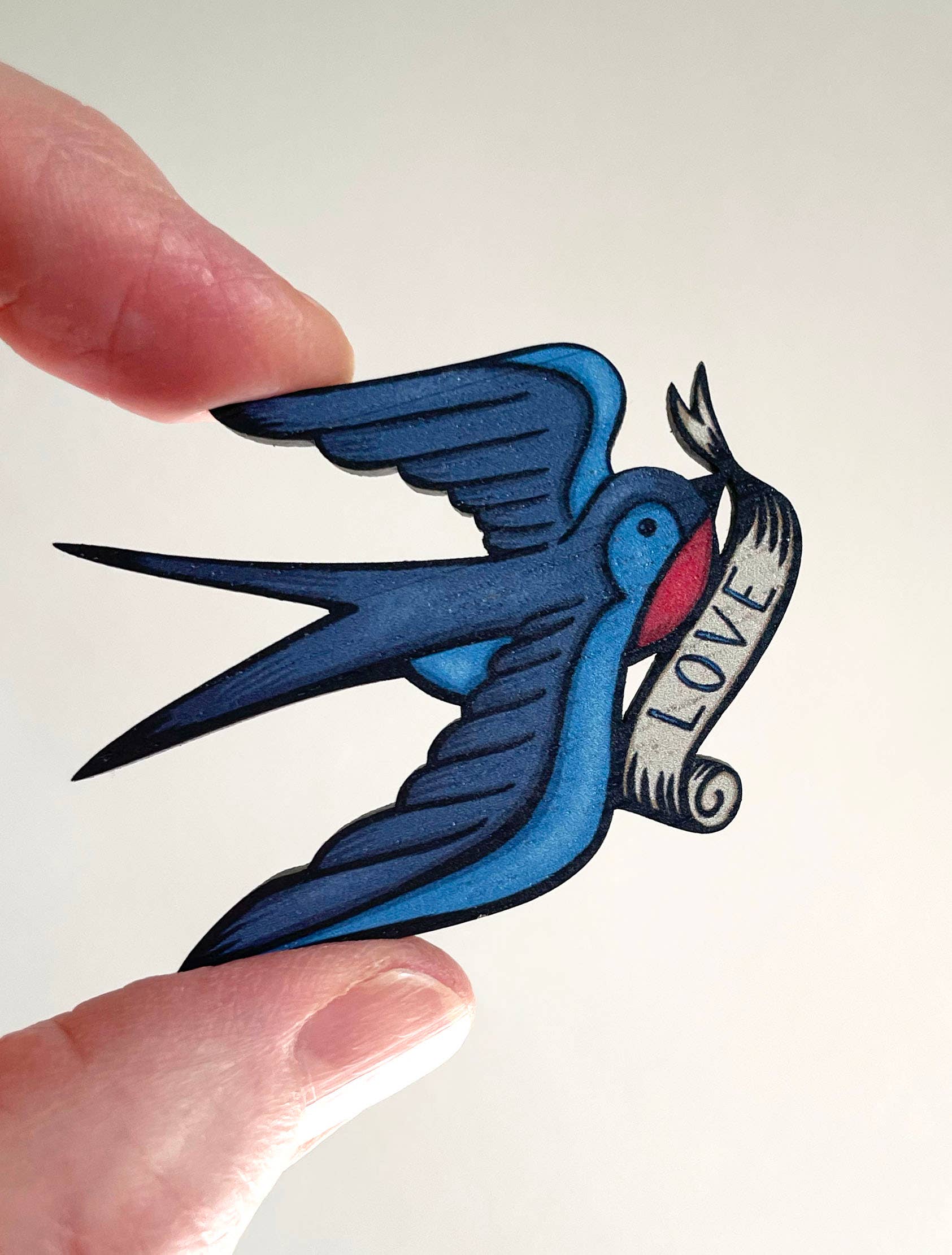 Swallow Wooden Pin Badge - Tattoo Style