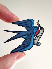 Swallow Wooden Pin Badge - Tattoo Style