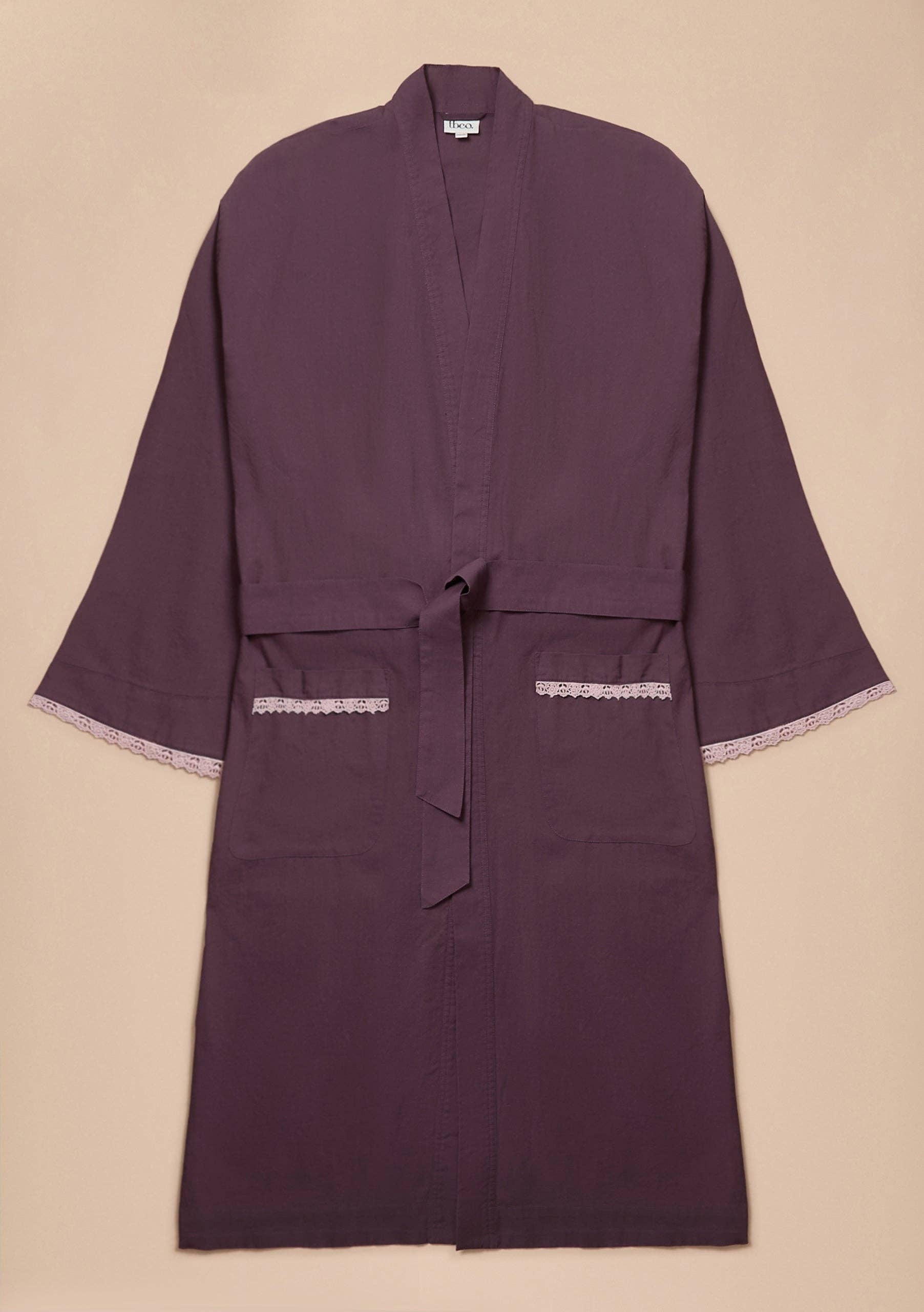 Cotton & Linen Robe in Fig Trim