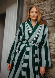 Terry Cotton Bath Robe | Green Stripe
