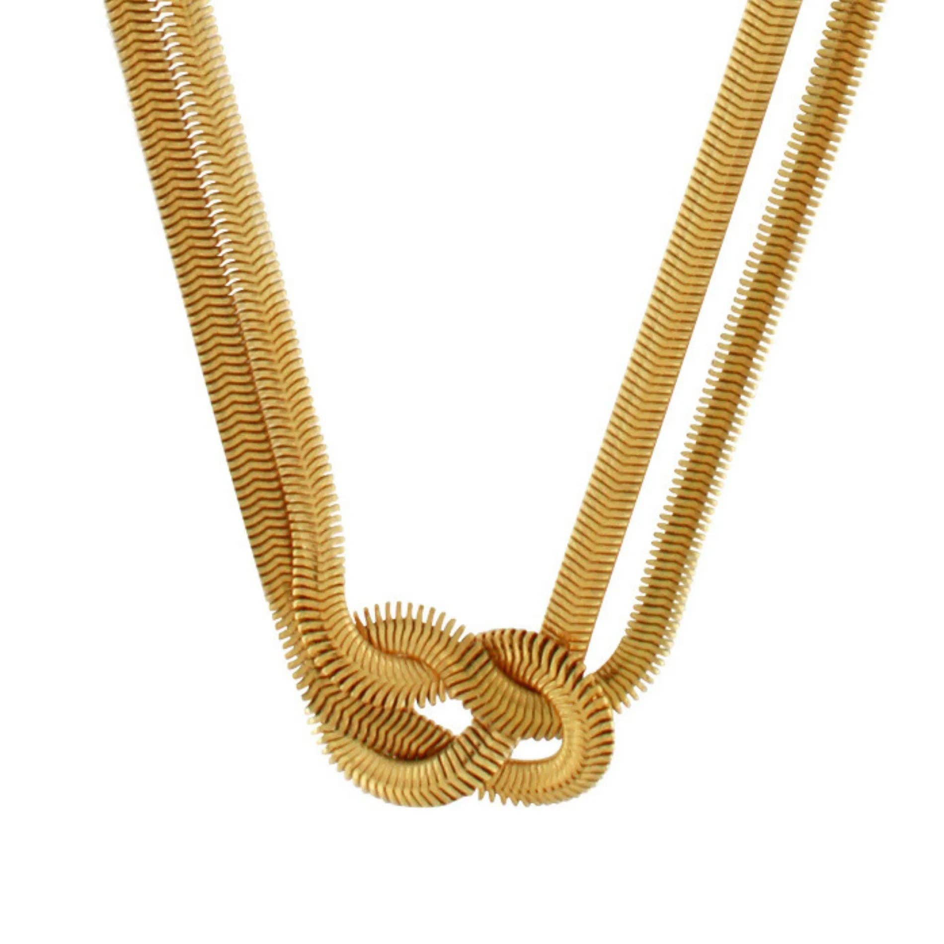 Dansk Copenhagen Passion short knot herringbone necklace in waterproof 18k gold plated stainless steel