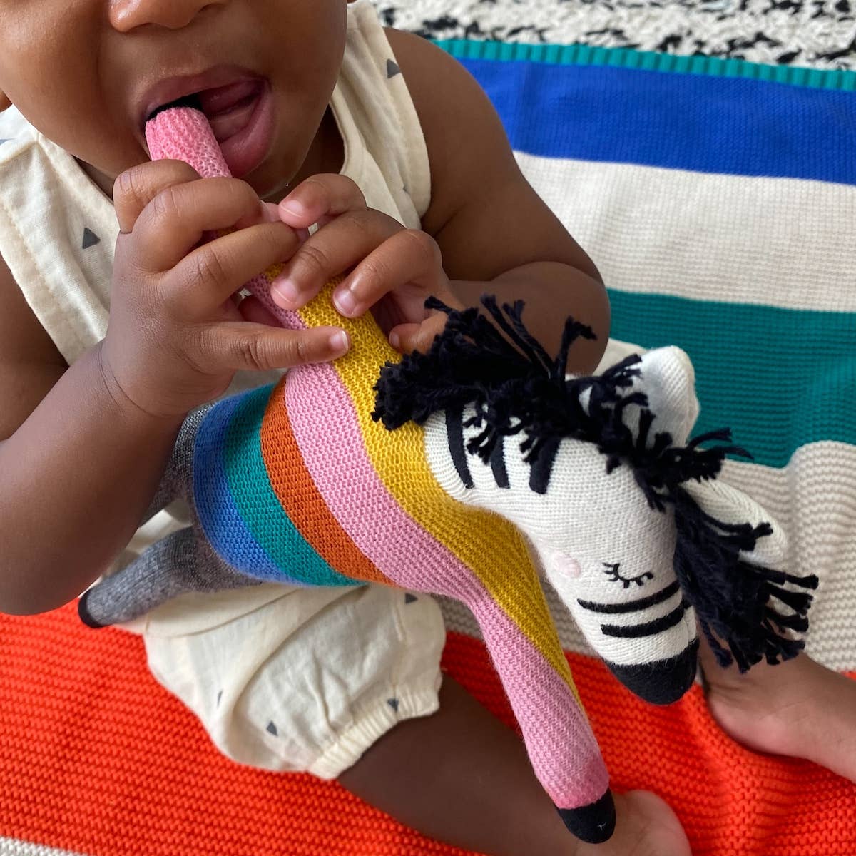 Cotton Knit Stuffed Animal Soft Toy: Zebra Rainbow