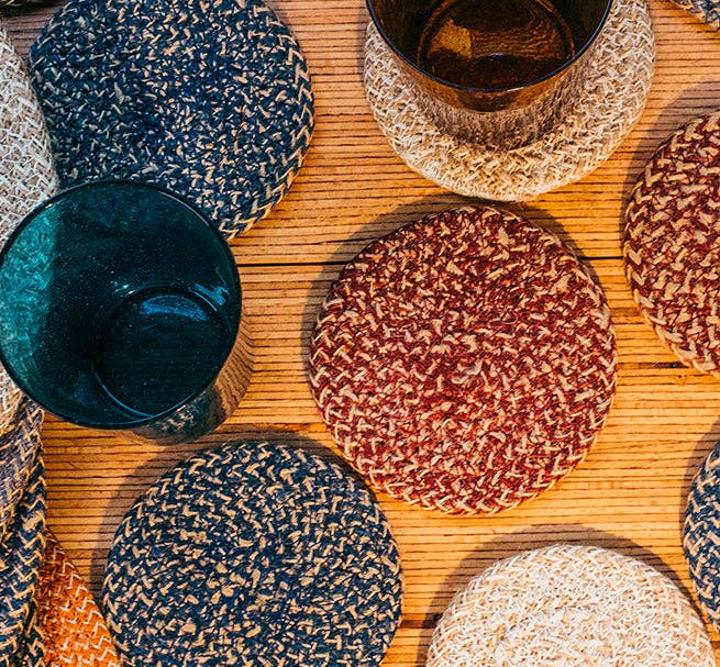 Cornflower and natural jute placemats by British Colour Standard, further view