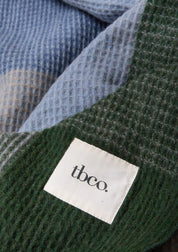Recycled Wool Blanket in Blue Waffle Block Check