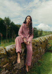 Cotton Pyjamas in Burgundy Checkerboard