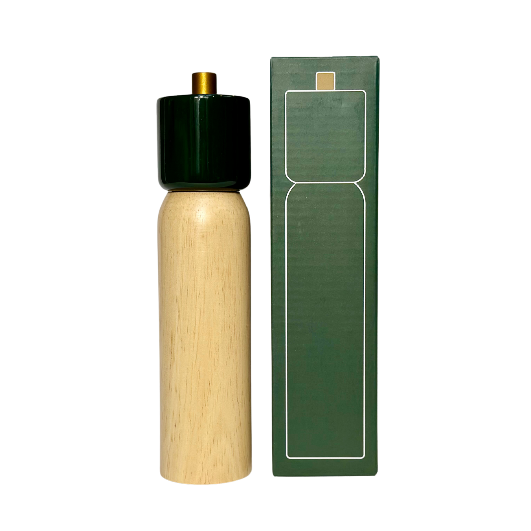 Green and gold salt and pepper grinder, further view