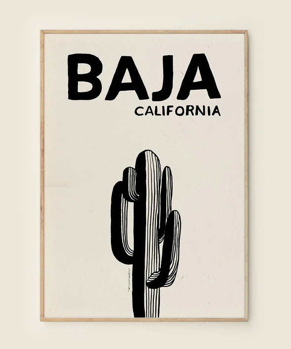 The Every Space monochrome minimalist Baja California A3 Giclée art Print with Cardon cactus by Noama