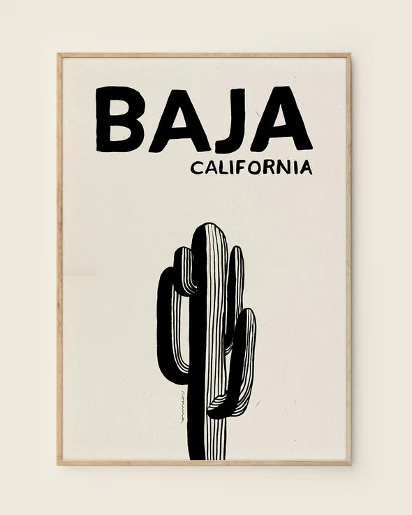 The Every Space monochrome minimalist Baja California A3 Giclée art Print with Cardon cactus by Noama