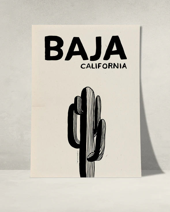 The Every Space monochrome minimalist Baja California A3 Giclée art Print with Cardon cactus by Noama
