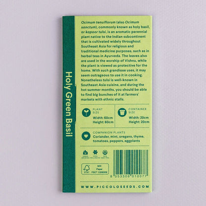 The Every Space Ocimum Tenuiflorum or Holy Green Basil seed packet of 400 seeds by Piccolo