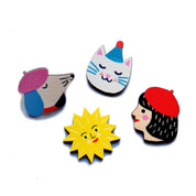 Sun Printed Wooden Pin Badge