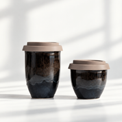 Ceramic flat white cup in Manhattan, further view